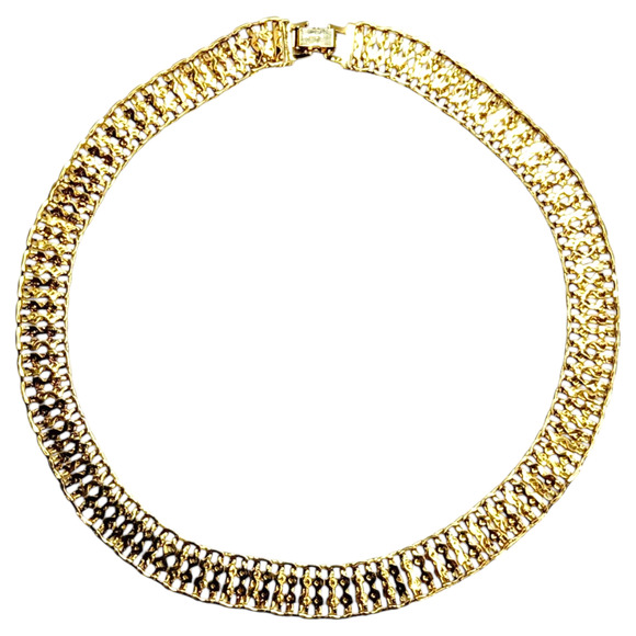 Vintage Monet Flat Woven Gold Tone Intricate Chain Choker Collar Necklace 17 in - Picture 5 of 6